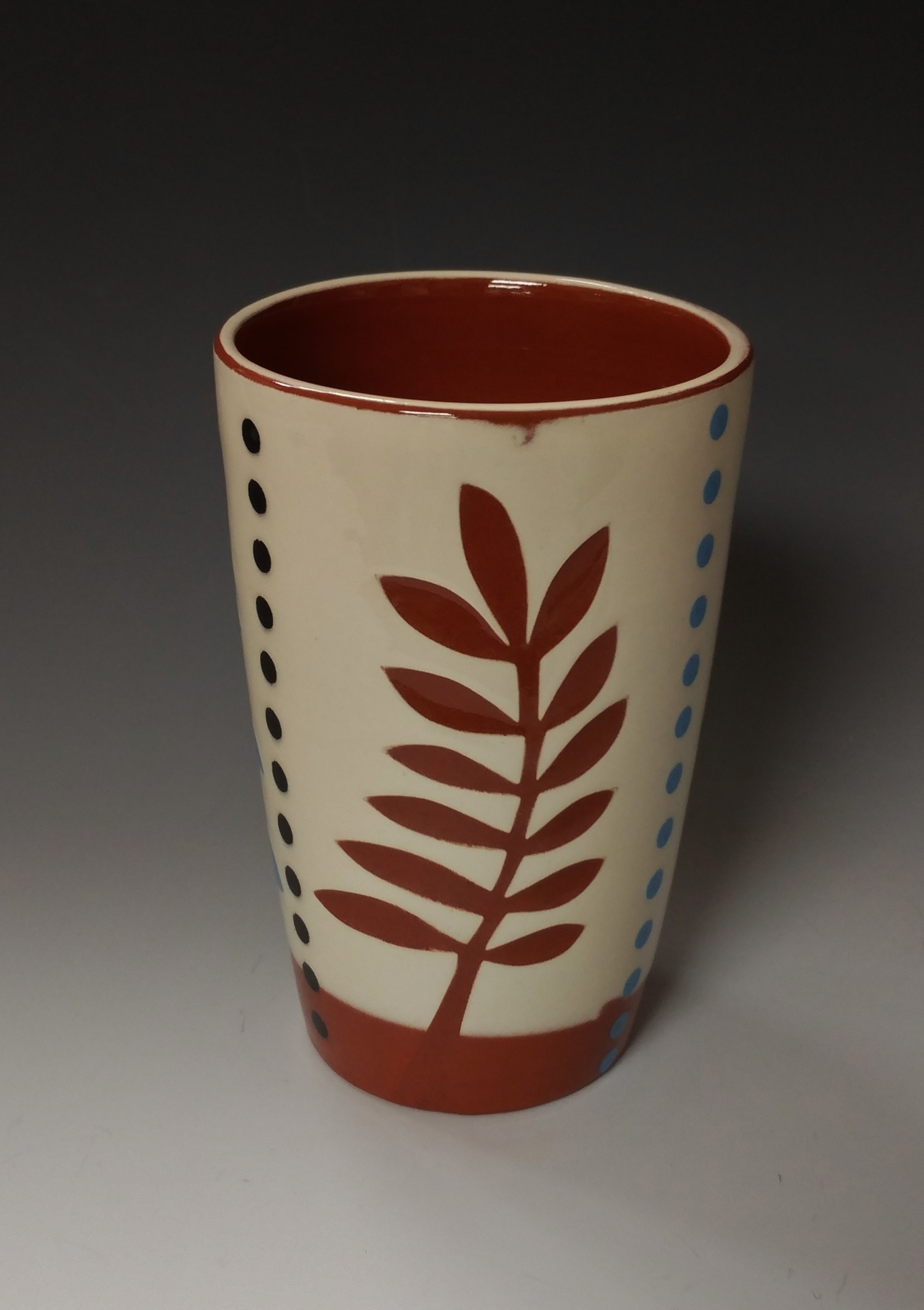 Pint Sized Tumbler with Dancing Red Leaf and Dots