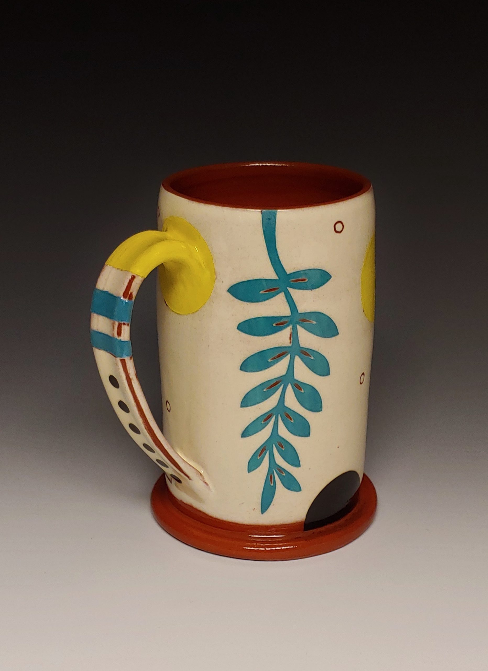 Cheerful Leafy Turquoise and Yellow Mug