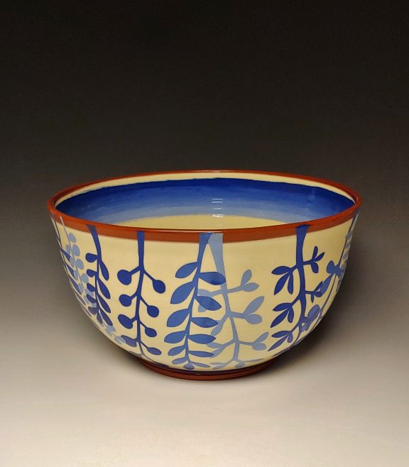 Large Leafy Blue Serving Bowl