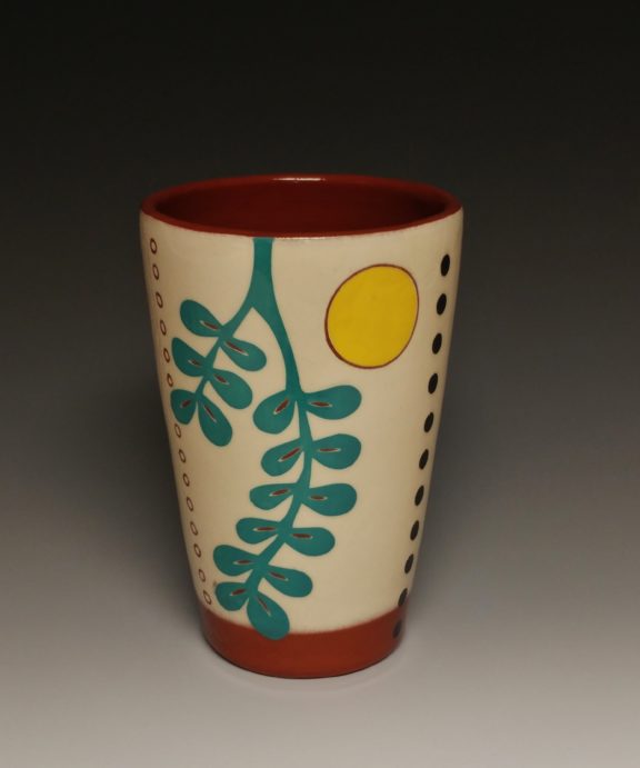 Cheerful Pint sized Tumbler with Turquoise Leaf and Yellow Spot