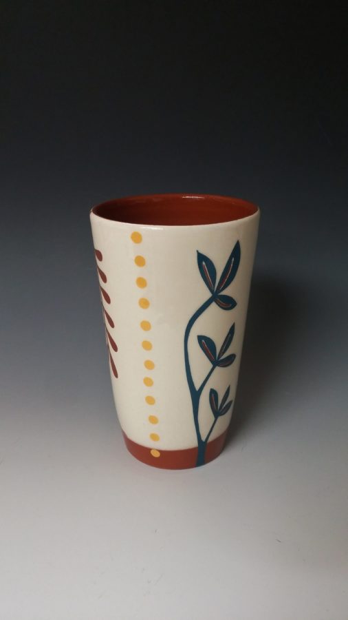 Cheerful Pint Size Tumbler with Blue Plant and Yellow Dots